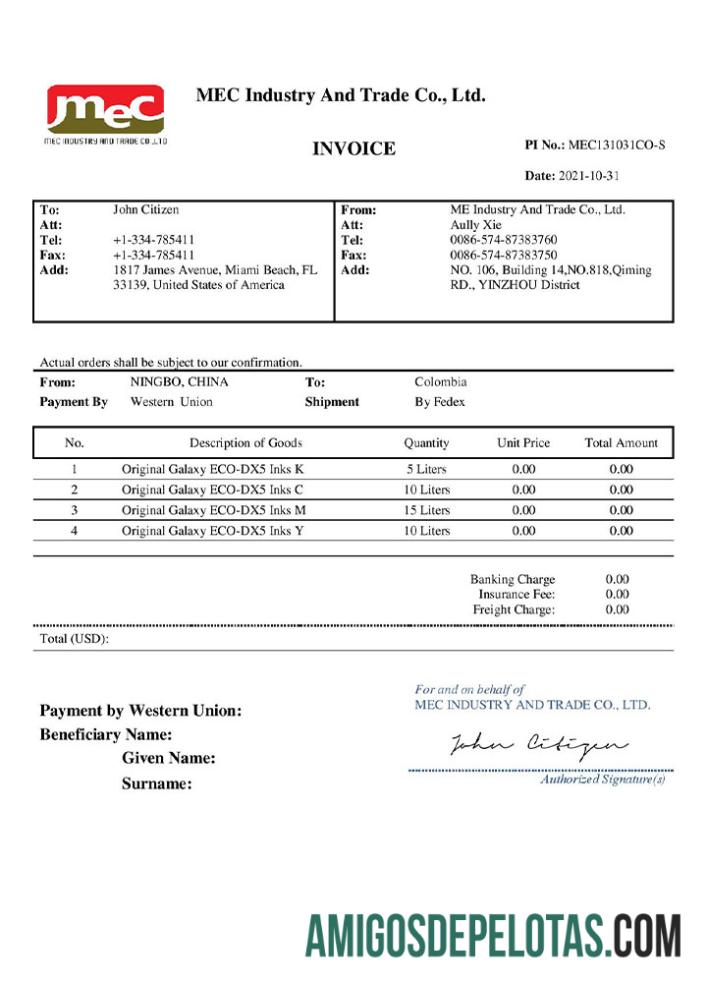 EUA MEC Indústria e Comércio Co. modelo